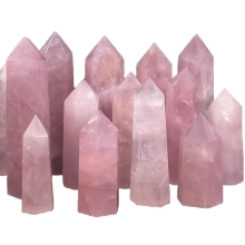 Gemstone Rose Quartz Towers Crystal Hexagonal Pointed Tower Reiki Chakra Faceted Prism Wand Stone Home Decor