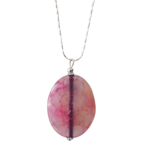 Natural Gemstone Agate Necklace with Silver Chain