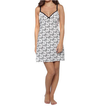 AOP printed nightdress, satin bow at center front