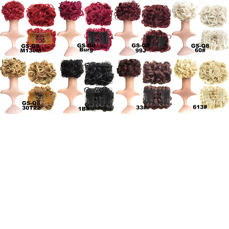 Factory Price Short Wave Red Two Plastic Comb Clips in Hair Extension Synthetic Bun Hairpiece Chignon