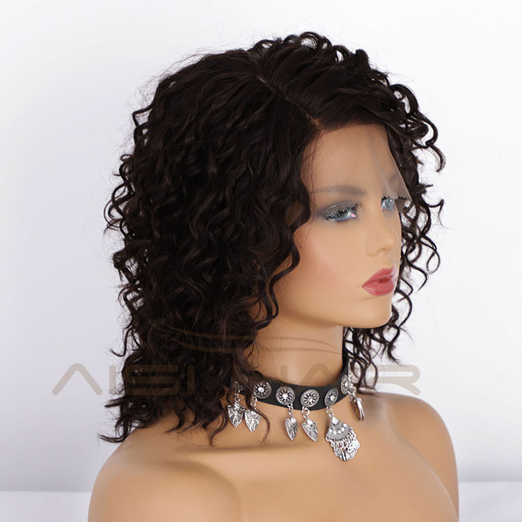 Aisi Hair Curly Wave Short Bob Swiss Lace Brown Wigs 100%  Brazilian Hair For Black Women Lace Front Human Hair Wigs