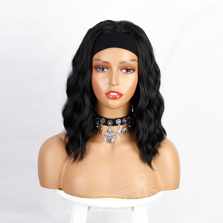 Dropshipping heat resistant synthetic headband wig extention no comb with clips half wig with headband attached white women