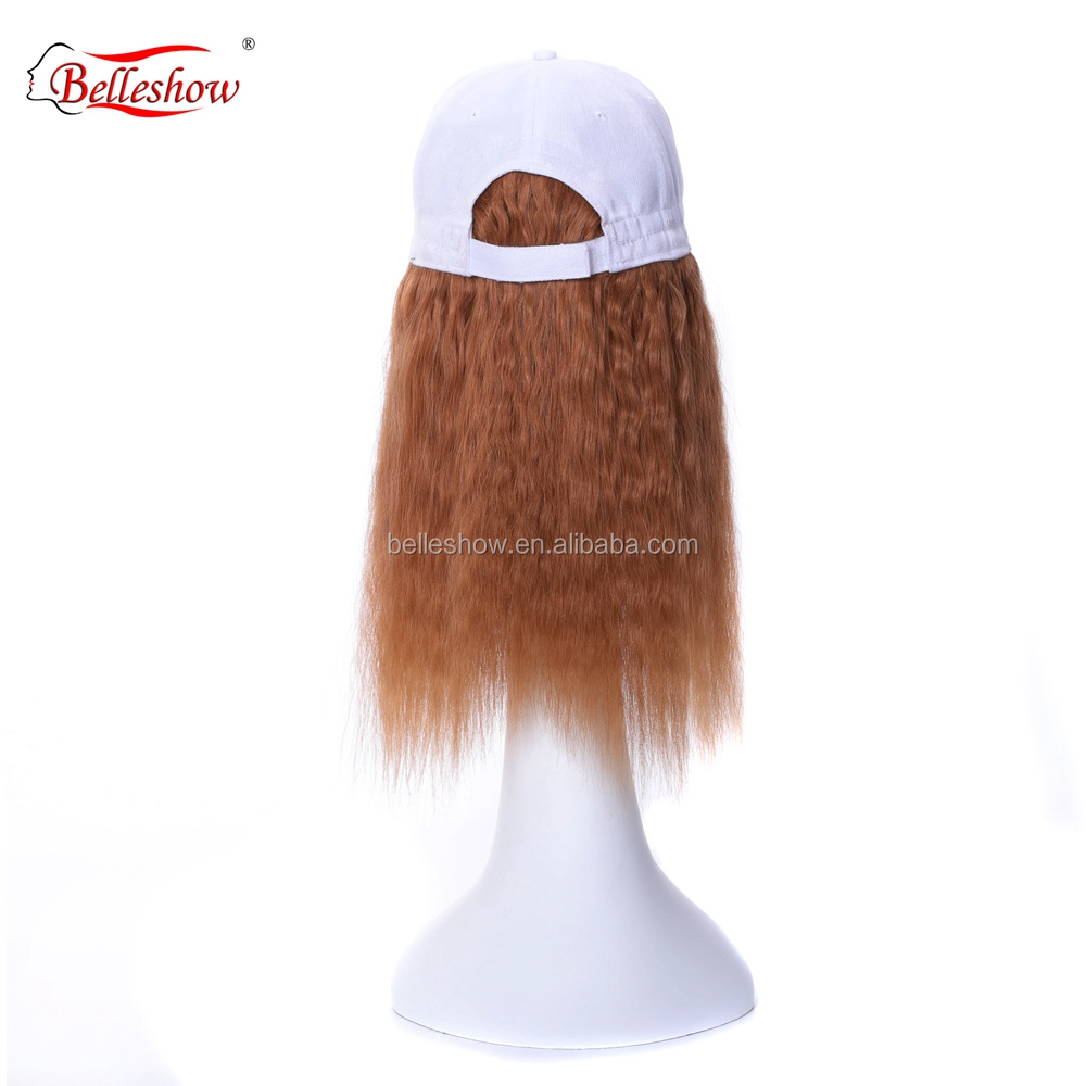 Hot sell synthetic hair and human hair black basketball hat Light brown wool roll hat wig  long curly wig