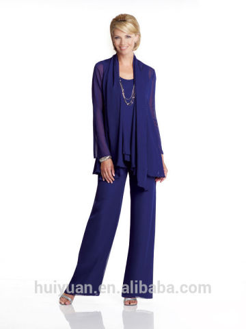 royal blue long sleeve chiffon evening pants for women