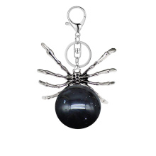 Black Onyx 16MM Ball Antique Silver Spider Pendant (47x40mm) Keychain