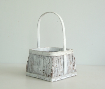 Square wash white wood bark handicraft baske