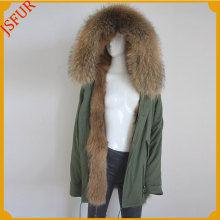 Raccoon Fur Hood Fox Fur Lined Winter Jacket Coat Parka Fur