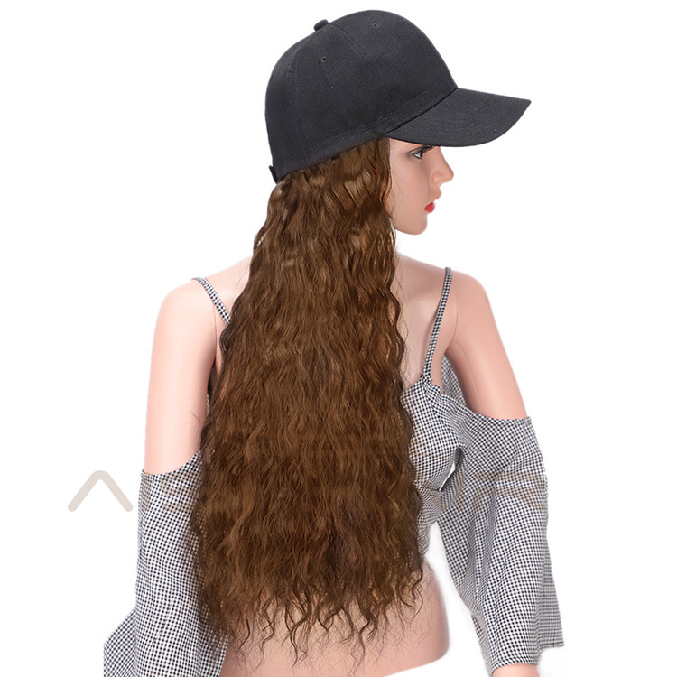 Aisi Hair Synthetic Long Wave Baseball Hat with Hair Light Brown Wavy Women Hats with Hair Wavy Extensions