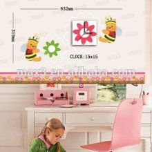 Cute kid room decoration diy wall clock colorful decorative wall clock with beautiful decals clock