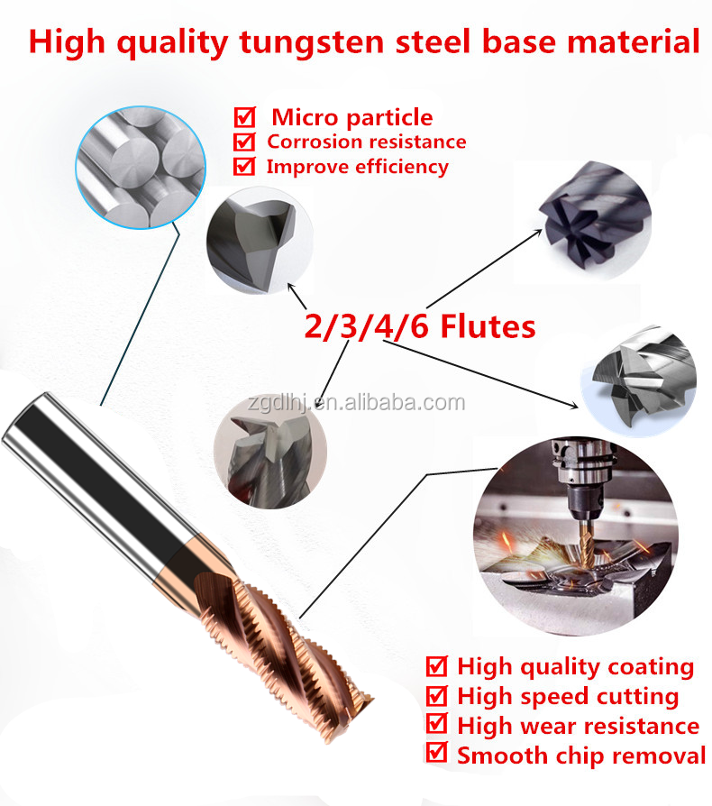 6mm diameter tungsten carbide 4 flutes roughing endmill for steel with 60HRC