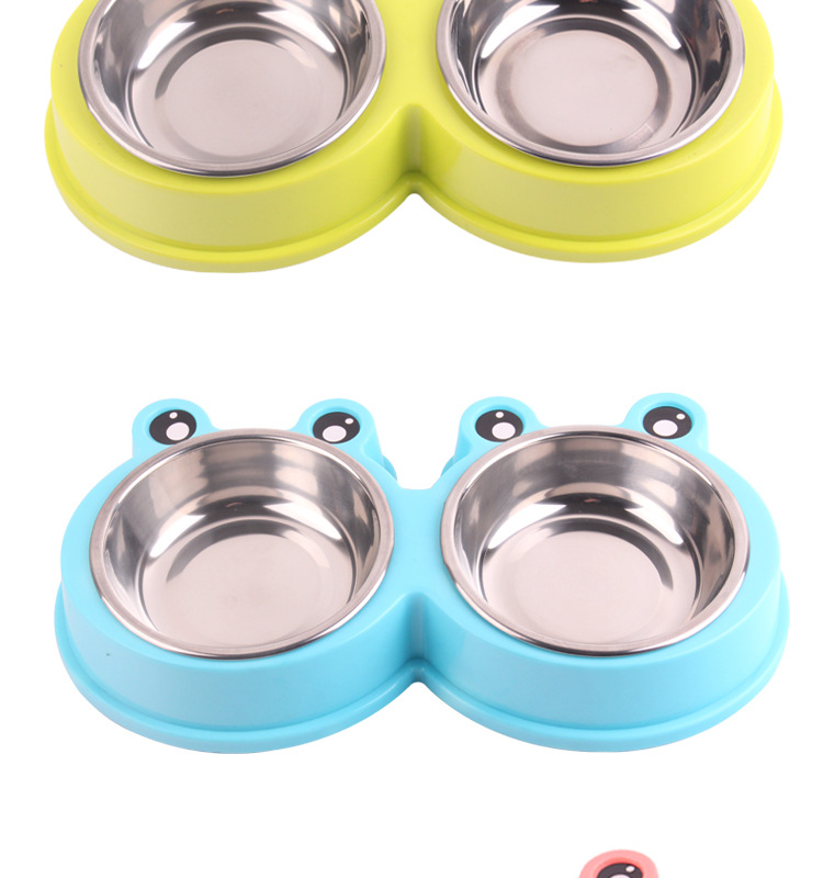 Pet Bowl Feeder Stainless Steel Dog Two-in-one Cartoon Frog Non-slip Pet Double