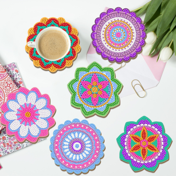 Modern Diamond Mosaic Coaster Kit - 6pcs Flower Diamond Painting Art Coasters