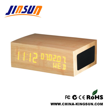 Wooden Bluetooth Speaker With Led Alarm Clock