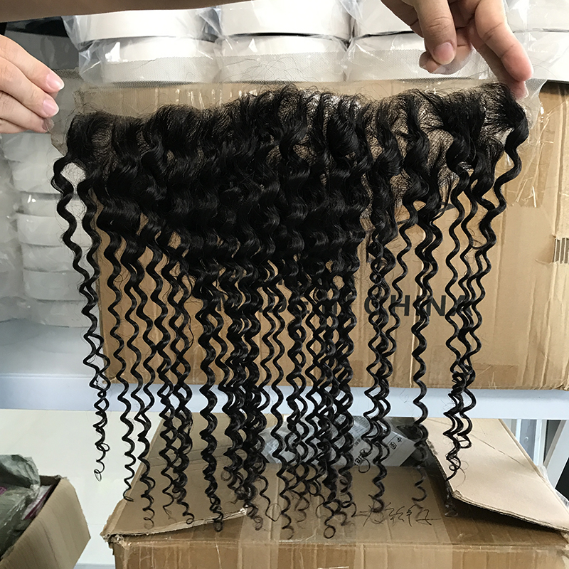 Natural Color Factory Price 13*6 virgin human hair lace frontals, kinky curl /water wave lace frontal wig