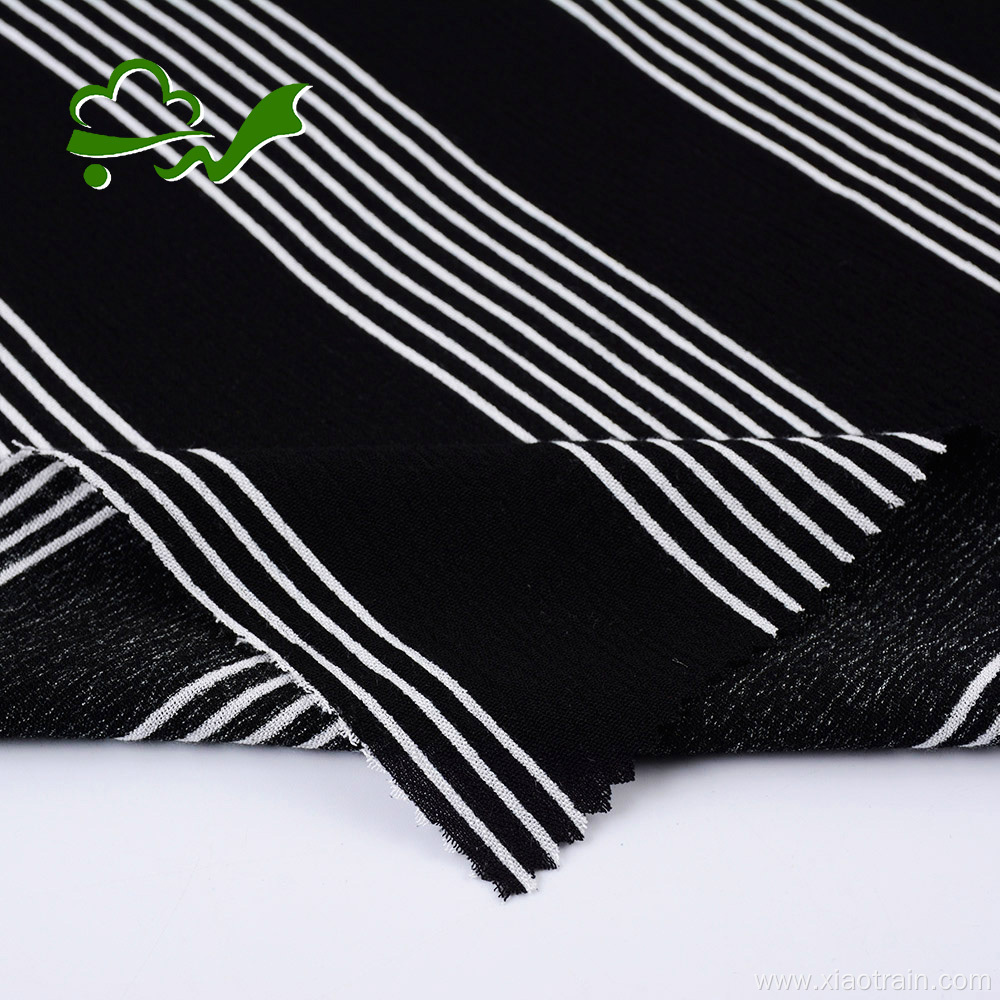 White black stripe printed viscose rayon crepe fabric