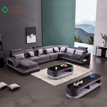 U-Shaped Fabric Sectional Sofa with Entertainment System, Speakers & LED Lights