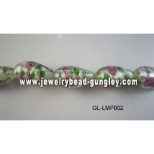 Flower print tear drop shape lampwork glass beads