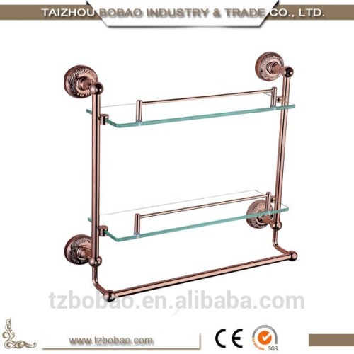 Europe Bronze Wall Mount Glass Shelf Brass Bathroom Double Glass Shelf Hotel Gold Bracket For Glass Shelf Decorative Glass Shelf