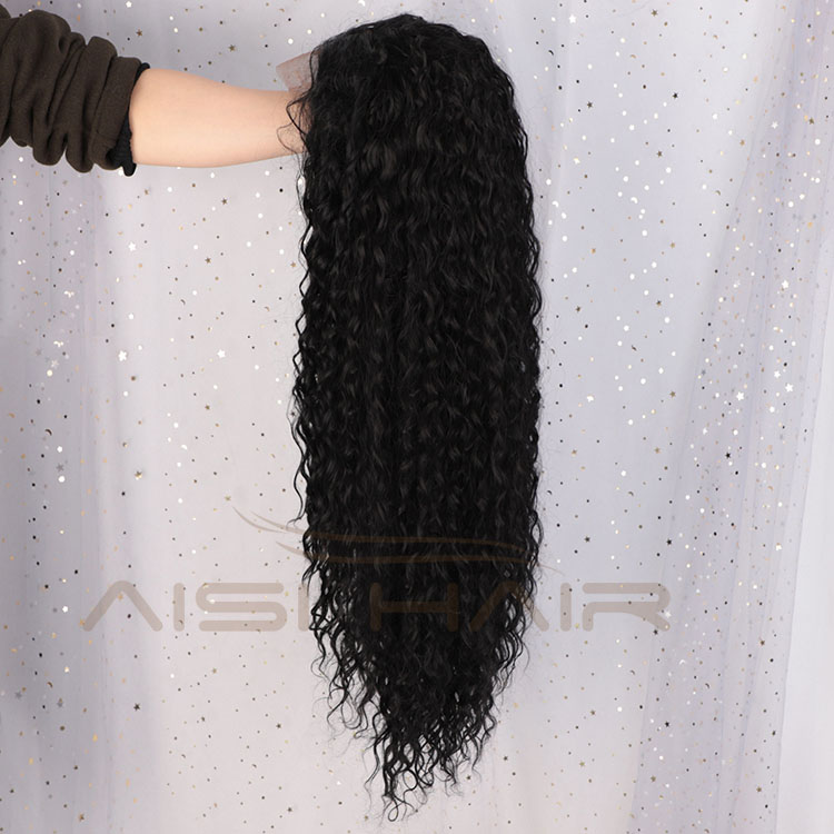Aisi Hair Afro Curly Long Wavy Natural Black Swiss Lace Wig Afro Kinky Style Synthetic Lace Frontal Hair Wigs For Black Women