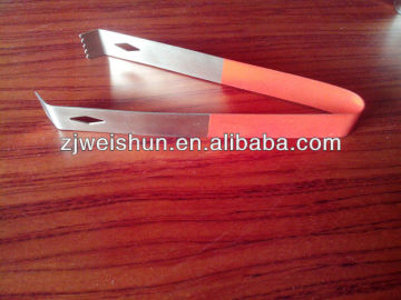 rubber handle stainless steel ice tong -orang
