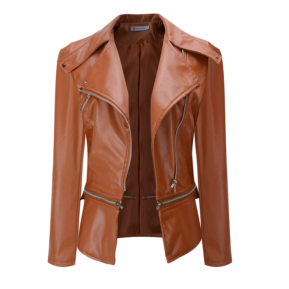 Women's Fashion Studded Perfectly Shaping Faux Leather Biker Jacket