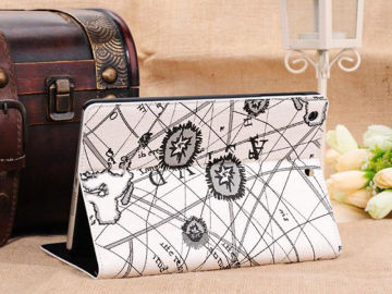 Mini Pu Leather Ipad Leather Cases And Covers With Map Pattern Design