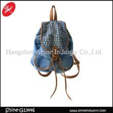 fashion style top grade studded denim backpack