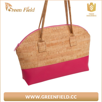 Cork handbag, faux leather with cork round handbag