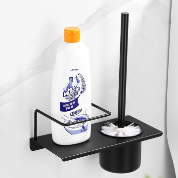 SUS304 Matt Black Bathroom Toilet Brush Holder with Shelf