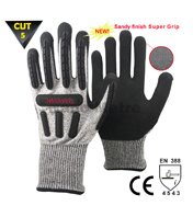 NMSAFETY cut level 5 sandy nitrile TPR chips impact resistant mechanic work gloves