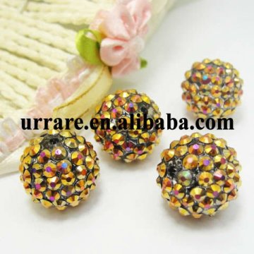 Metallic Gold Resin Rhinestone Ball Beads