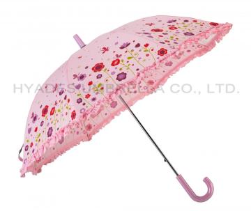 Girl's Pink Flower Kids Safety Open Umbrella