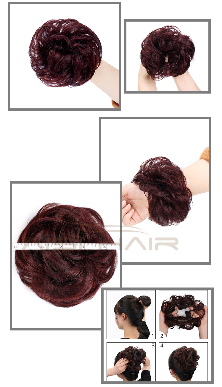Aisi Hair Brazilian Human Hair Curly Wine Red Chignon Bun Elastic Rope Rubber Band Hairpiece Clip In Extension For Black Women