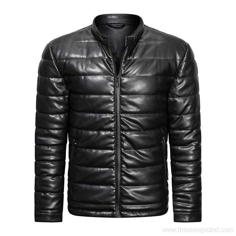Leather Padded Jacket Without Hood Wholesale Custom