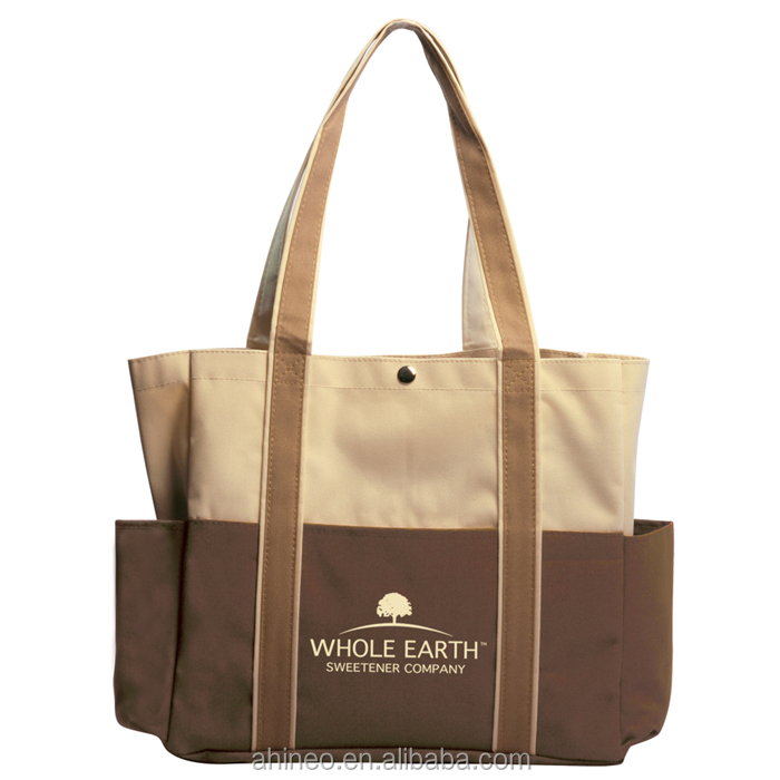 Logo Giveaway Giveaway Give Women Custom Women Wanita Cetak 600D Polyester Canvas Tote dengan pelbagai poket