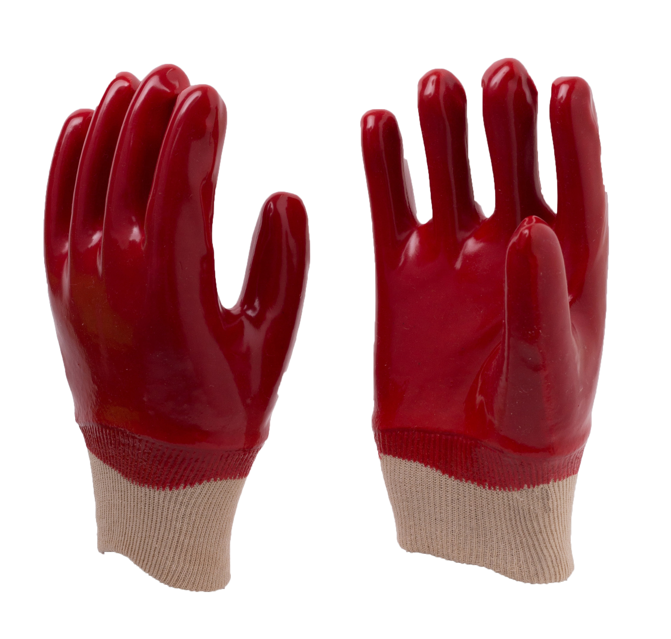 Vollbeschichtete rote PVC-Handschuhe mit glatter Oberfläche