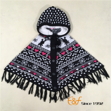 Children Snowflake Jacquard Cardigan Hooded Poncho