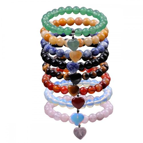 Fesyen Batu Kristal Semulajadi Personaliti Sederhana Hati Loket Gelang Gemstone Tiger Eye Rose Quartz Bead Stretch Gelang