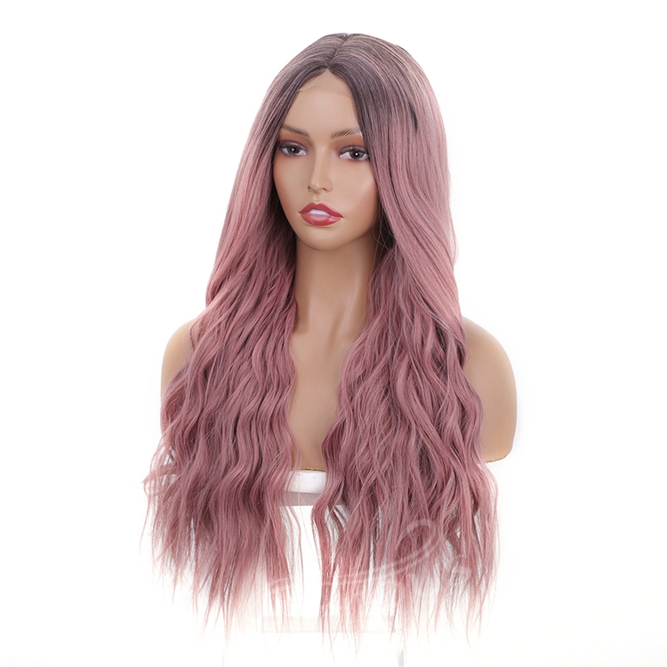 Body Wave Hair Wigs Long Synthetic Lace Ombre Grey Pink Wigs Women Middle Part Silky Full Heat Resistant Natural Looking wig
