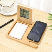 Bamboo Desk Clock with Day, Date, and Wireless Charger for iPhone