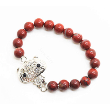 Red Jasper 8MM Round Beads Stretch Gemstone Bracelet with Diamante alloy fox Head Piece