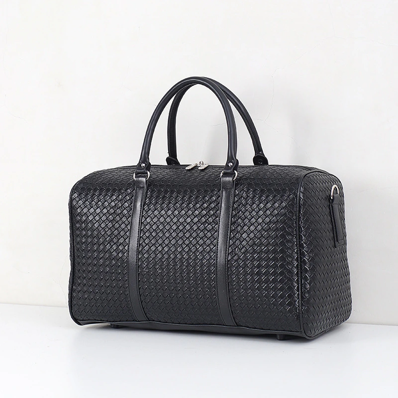 Multifunctional Woven PU Braided Leather Men and Women Large Duffle Bag Weekend Travel Hand Bag