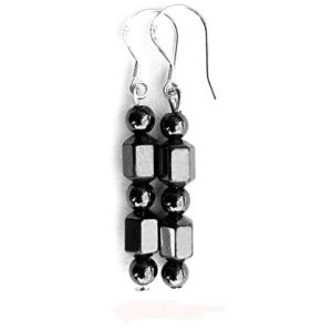 Boucle d&#39;oreille en hématite à double forme avec crochet en argent 925