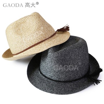 Black custom decorate lightweight paper straw fedora hat