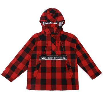 China Big Factory Good Price Red plaid trendy jackets Check trend coat Plaid hooded jackets