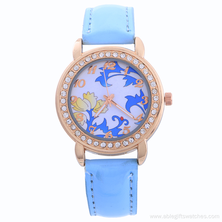 Flower Face Rhinestone Quartz Watch