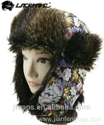 Custom ladies fake furry winter hat trapper hat