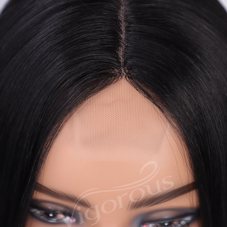 High Quality Cheap Price Black Color Middle Part Natural Hairline Straight Wave For Black Women Lace Front Synthetic hair Wigs