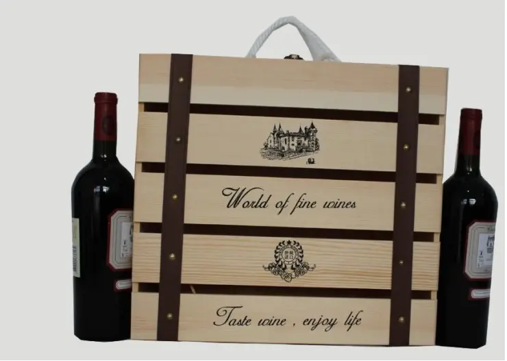 6 Bottle Wooden Wine Box, Hinged or Slide Top