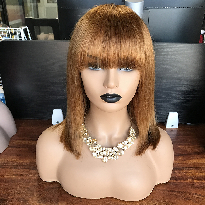 factory price peruvian hair bob,the lovely machine made wigs bob with bang